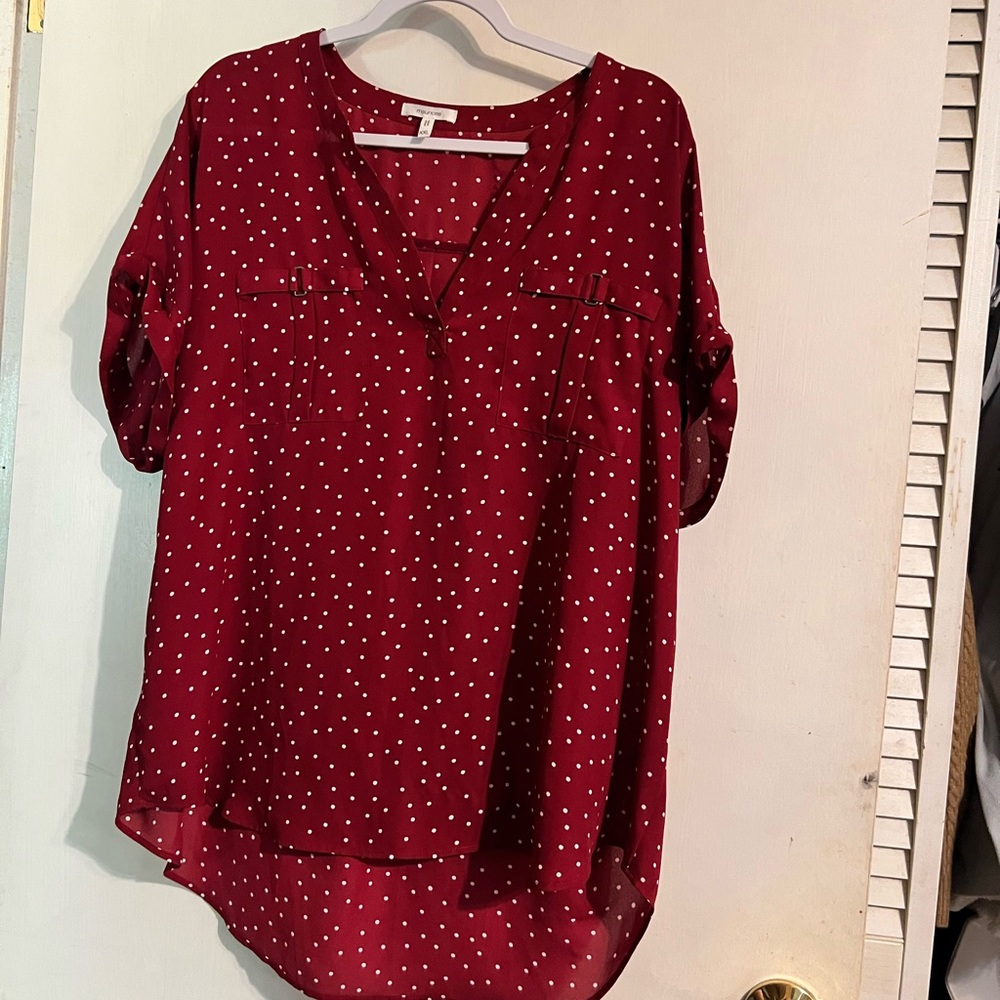 Maurices Maroon Blouse with White Dots